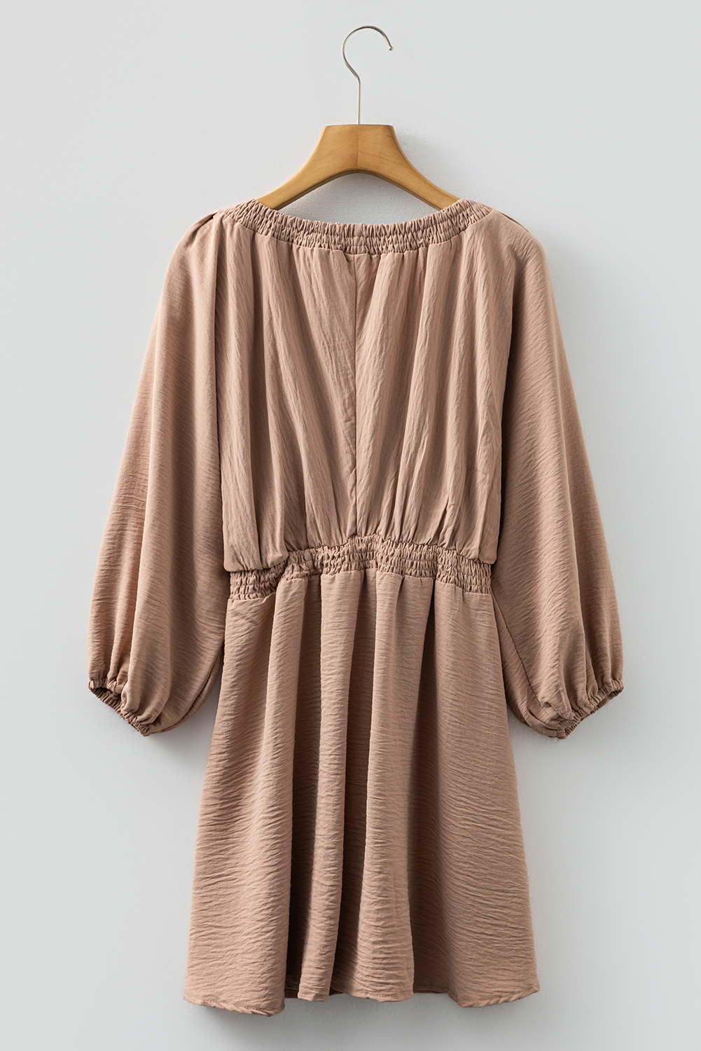 Smoke Gray Deep V Neck Bubble Sleeve Smocked Mini Dress - loveforevers