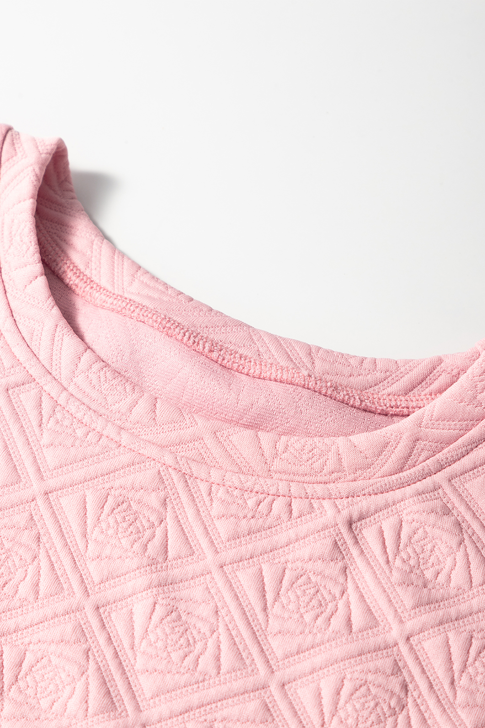 Light Pink Pearl Embellished Flower Textured T Shirt - loveforevers