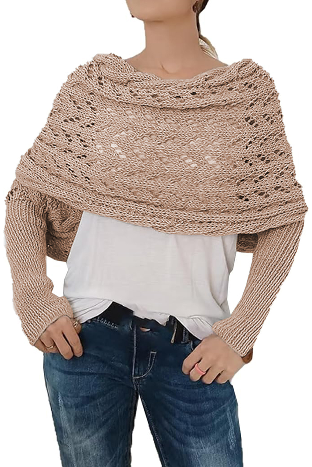 Gray Cross Detail Hollowed Knit Scarf with Sleeves - loveforevers
