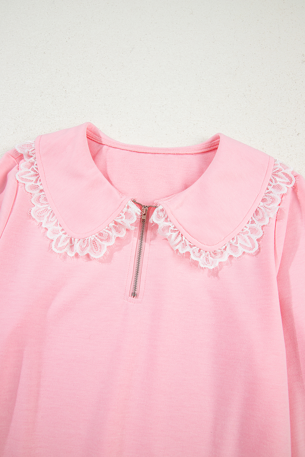 Pink Peter Pan Lace Embellished Neck Collision Sweatshirt and Skirt Two Piece Set - loveforevers