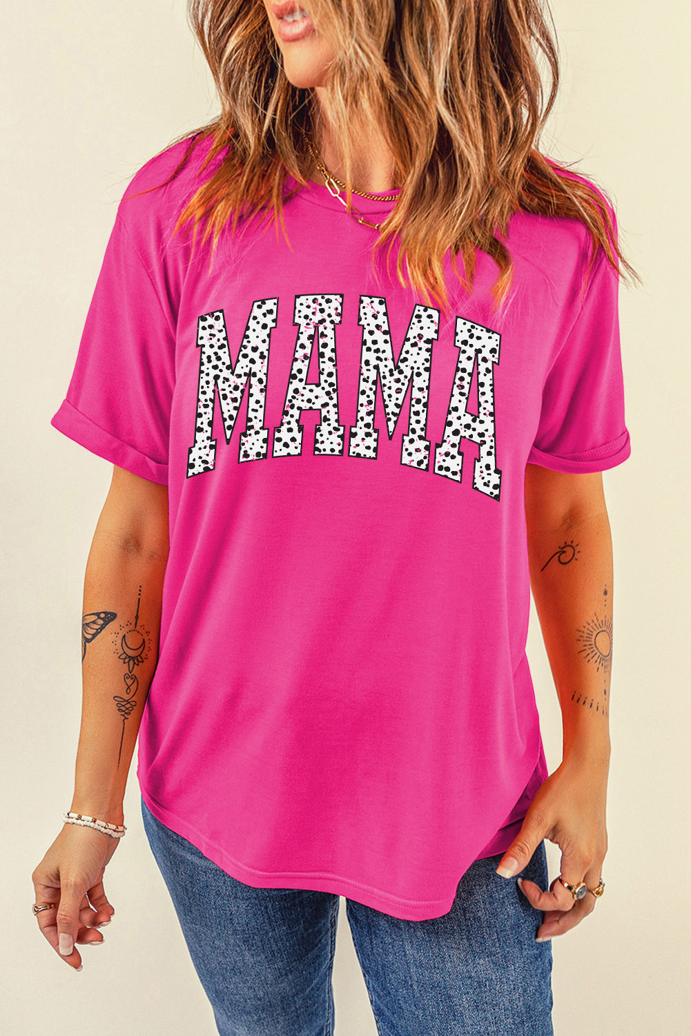 Rose Red Leopard MAMA Printed Crewneck Tee - loveforevers
