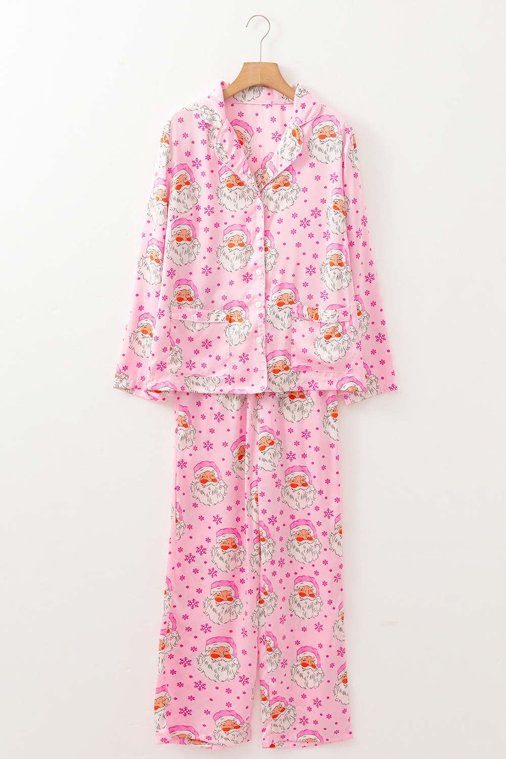 Pink Santa Claus Snowflake Long Sleeve Shirt Christmas Pajama Set - loveforevers