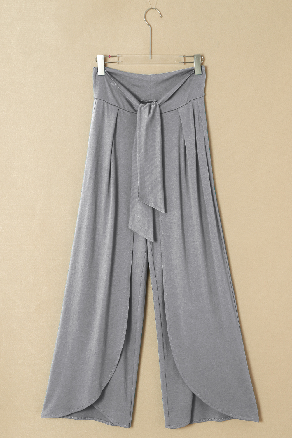 Medium Grey Knotted Drop Waist Split Leg Relaxed Pants - loveforevers