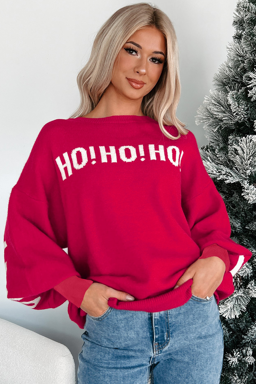 White Chenille Graphic Drop Shoulder Holiday Sweater - loveforevers