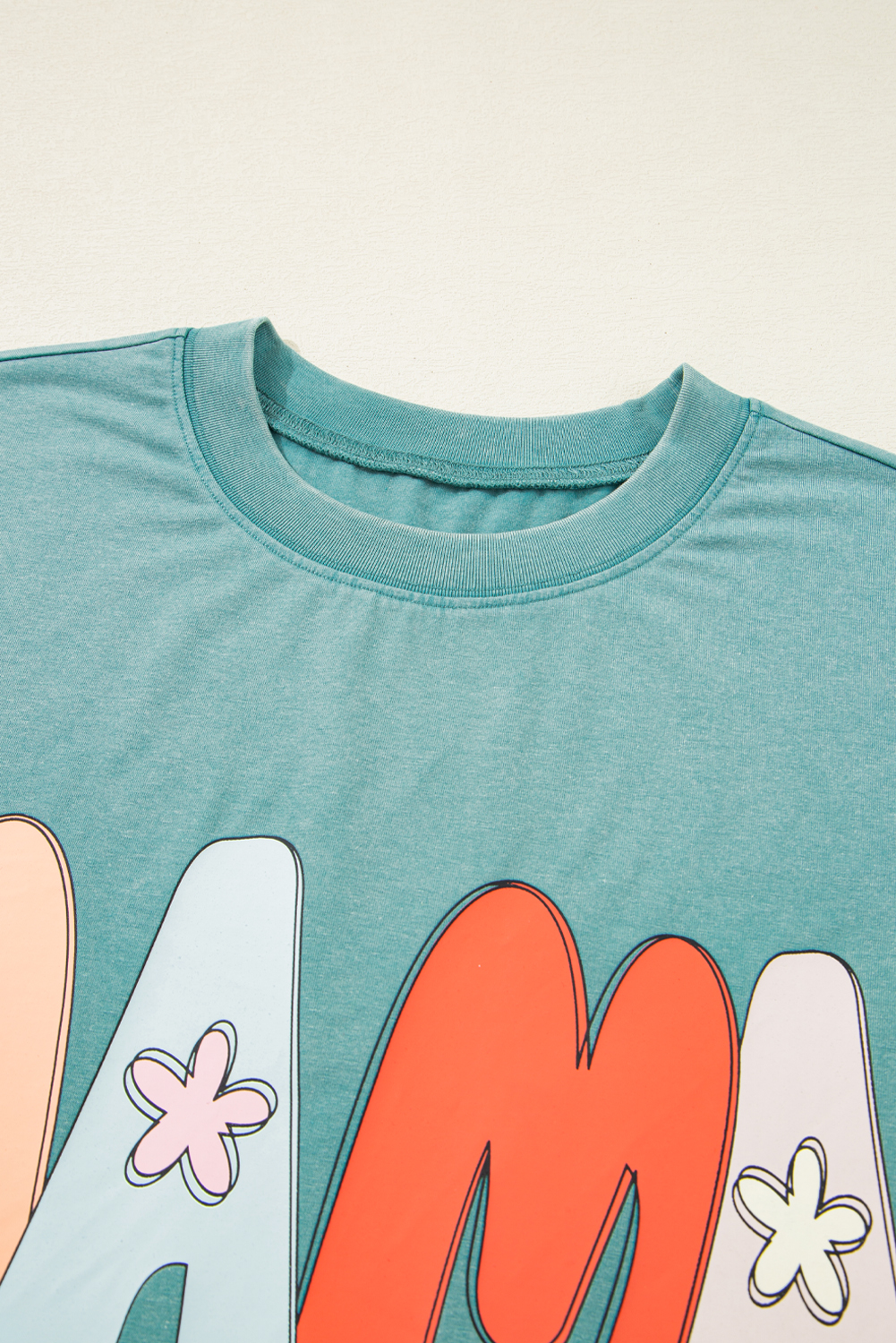 Sea Green MAMA Printed Mineral Wash Crewneck T Shirt - loveforevers