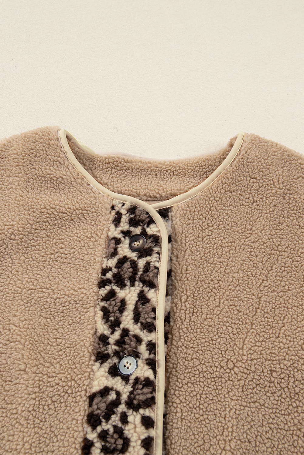 Casual Leopard Print Accent Plush Jacket with Pockets - loveforevers
