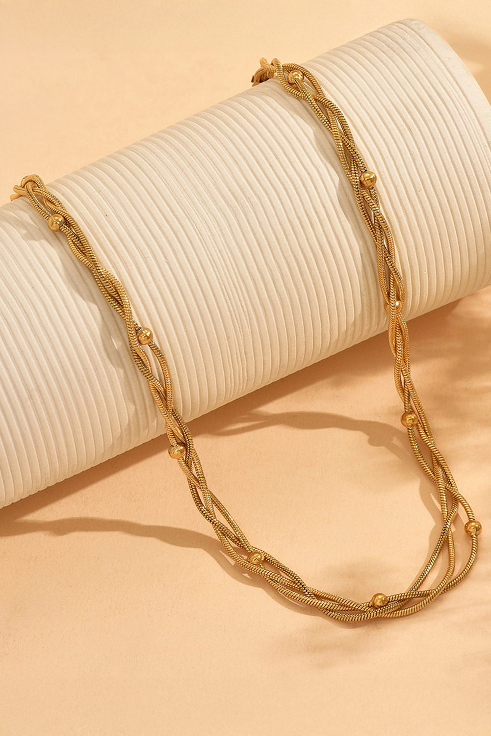 Gold Plated Beading Twist Link Swirl Chain Necklace - loveforevers