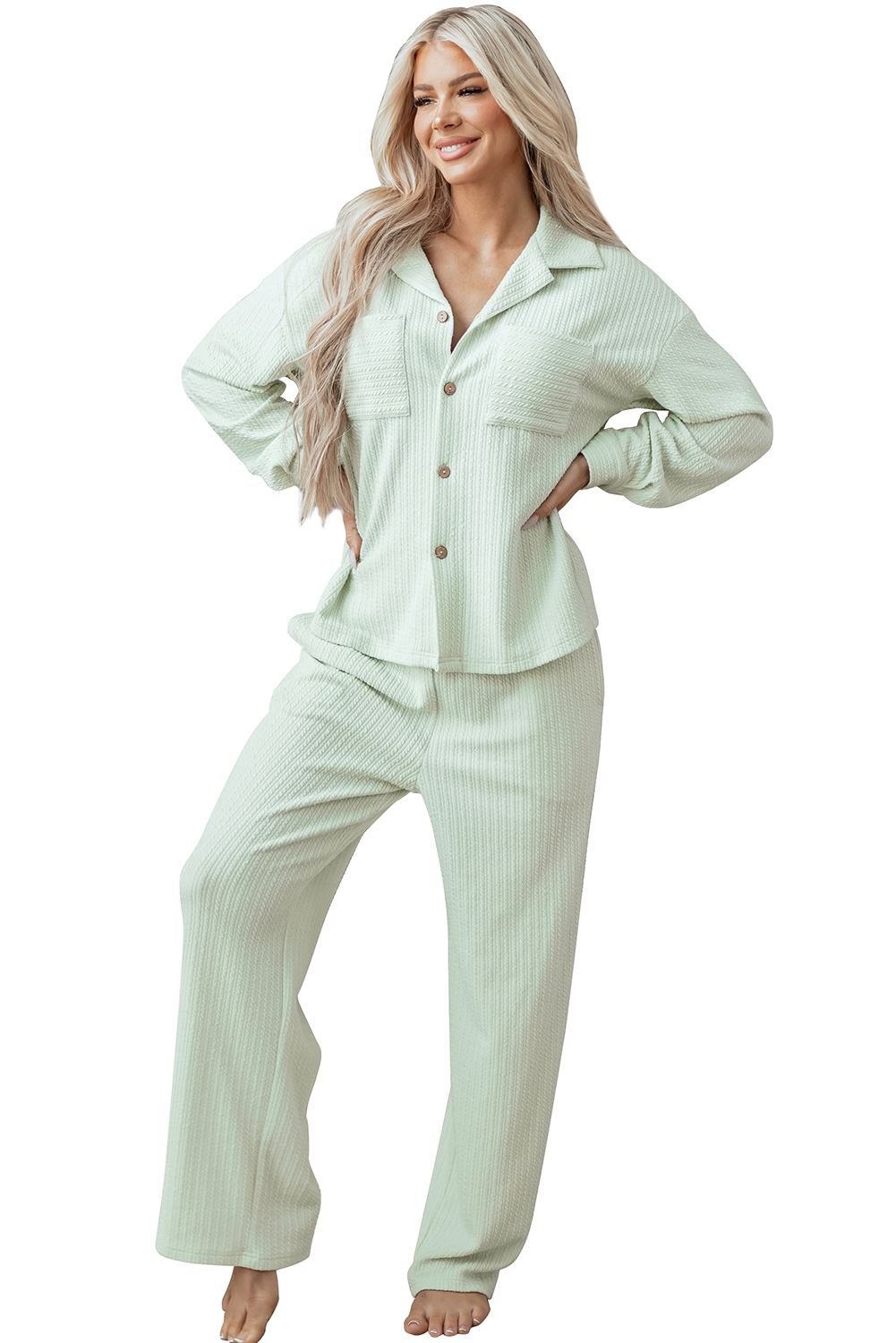 Clearly Aqua Textured Patched Chest Pocket Shirt and Pants Set - loveforevers