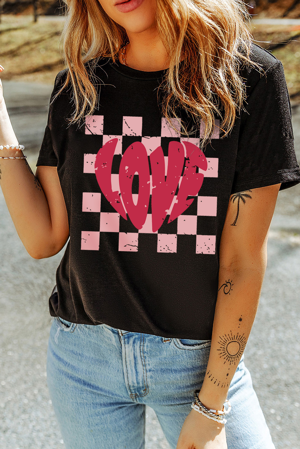 Black LOVE Checkered Graphic Valentine Tee - loveforevers