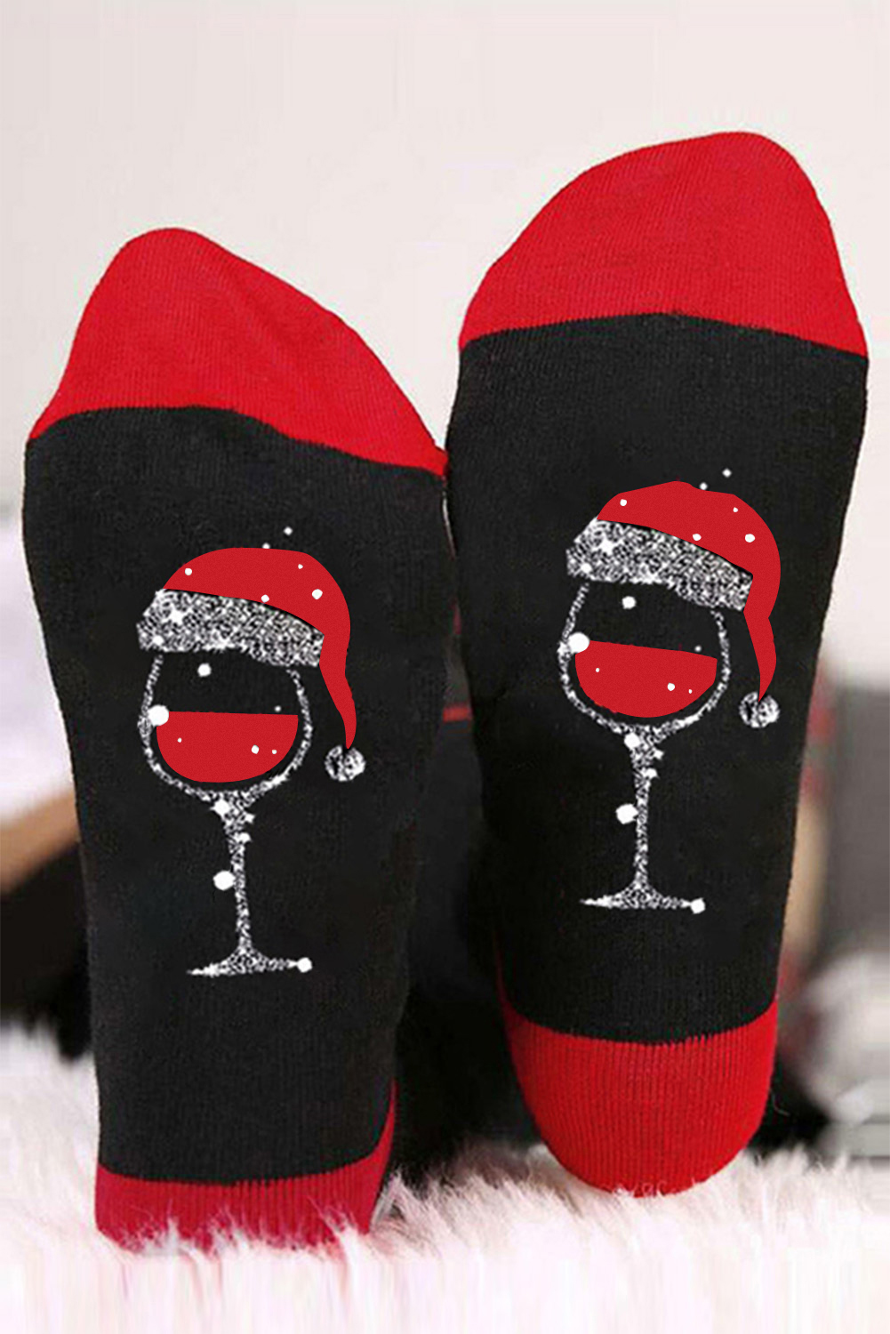 Black Christmas Champagne Santa Hat Graphic Socks - loveforevers