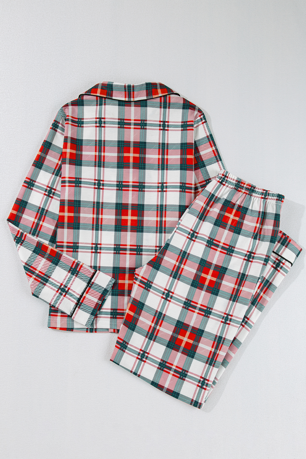Red Christmas Plaid Print Two Piece Long Sleeve Pajamas Set - loveforevers