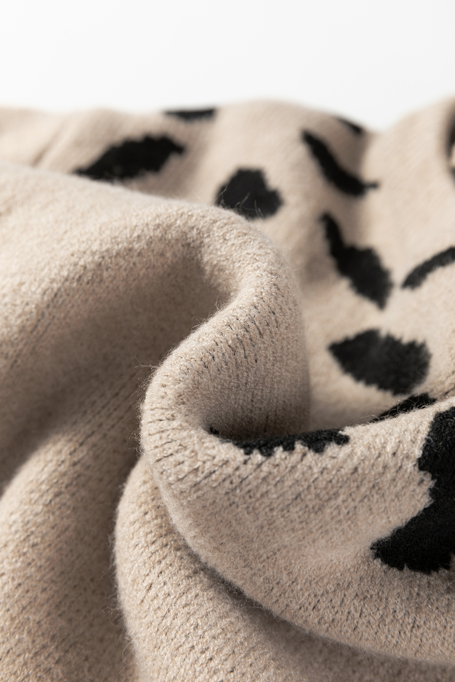 Khaki Leopard Striped Detail Drop Shoulder Sweater - loveforevers