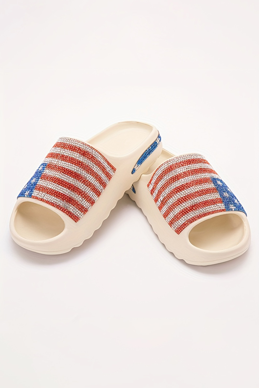 Black Rhinestone American Flag Thick Sole Slippers - loveforevers