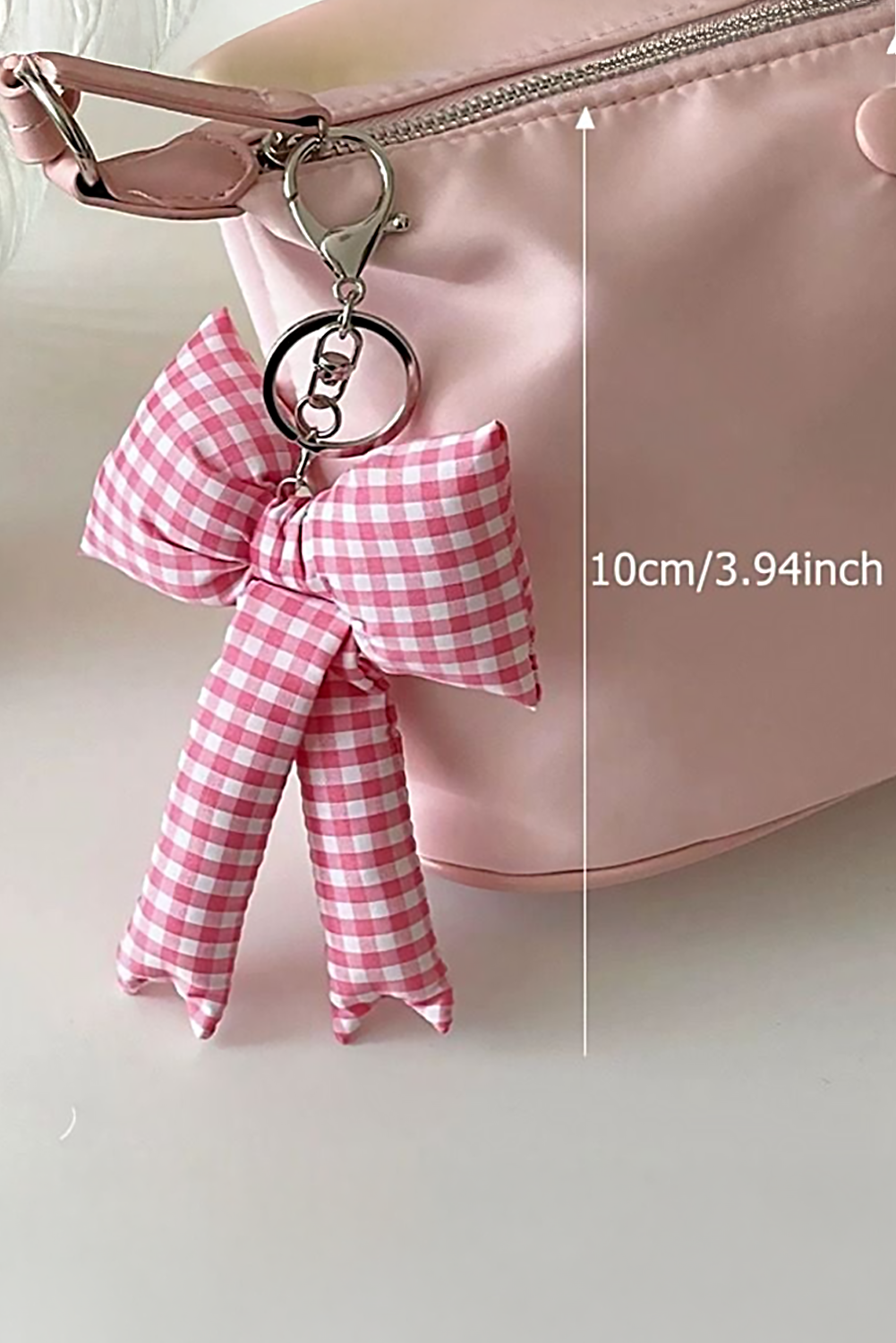 Pink Gingham Puffer Bow Knot Bag Pendant Keychain - loveforevers