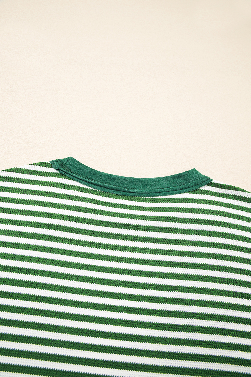 Dearlovers Green Stripe Thermal Knit Drop Shoulder Casual Top - loveforevers