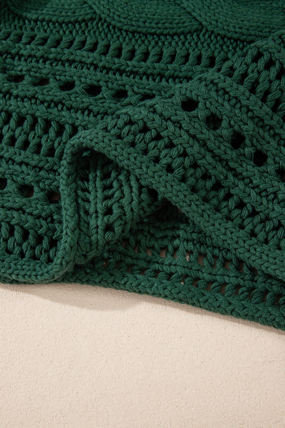 Blackish Green Hollow-out Cable Knit Cropped Sweater - loveforevers