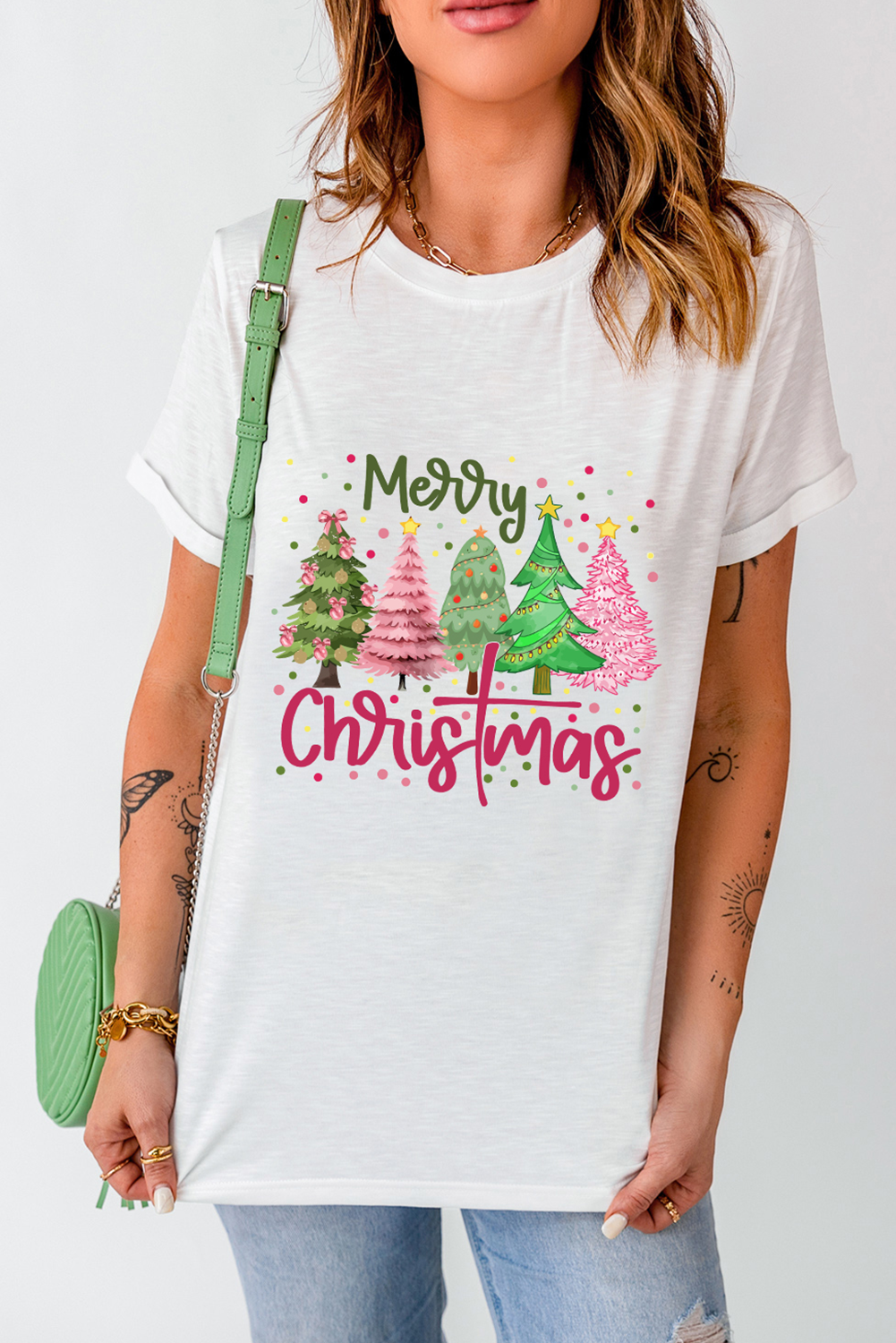 White Merry Christmas Holiday Vibe Graphic Crewneck T Shirt - loveforevers