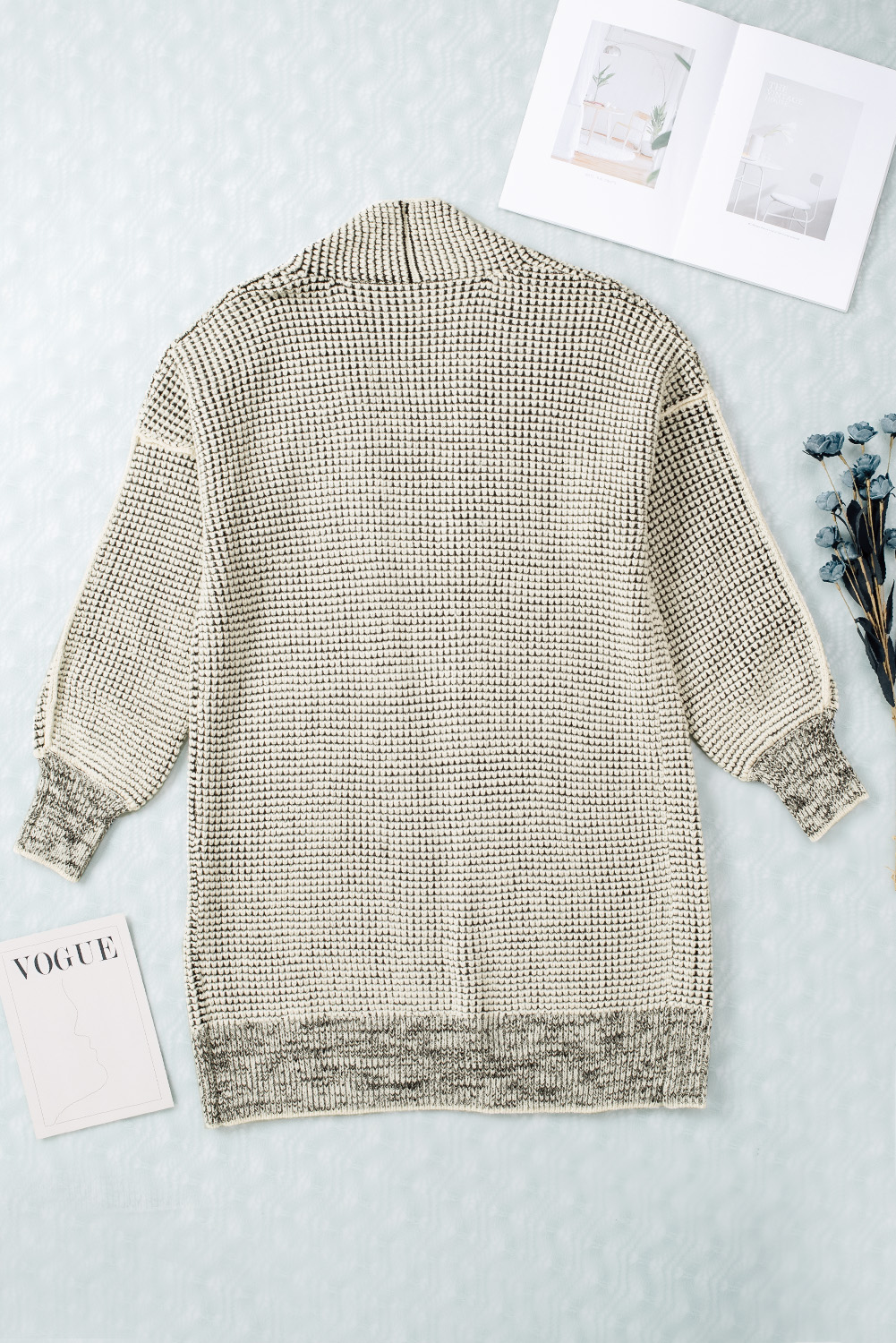 Apricot Plaid Knitted Long Open Front Cardigan - loveforevers