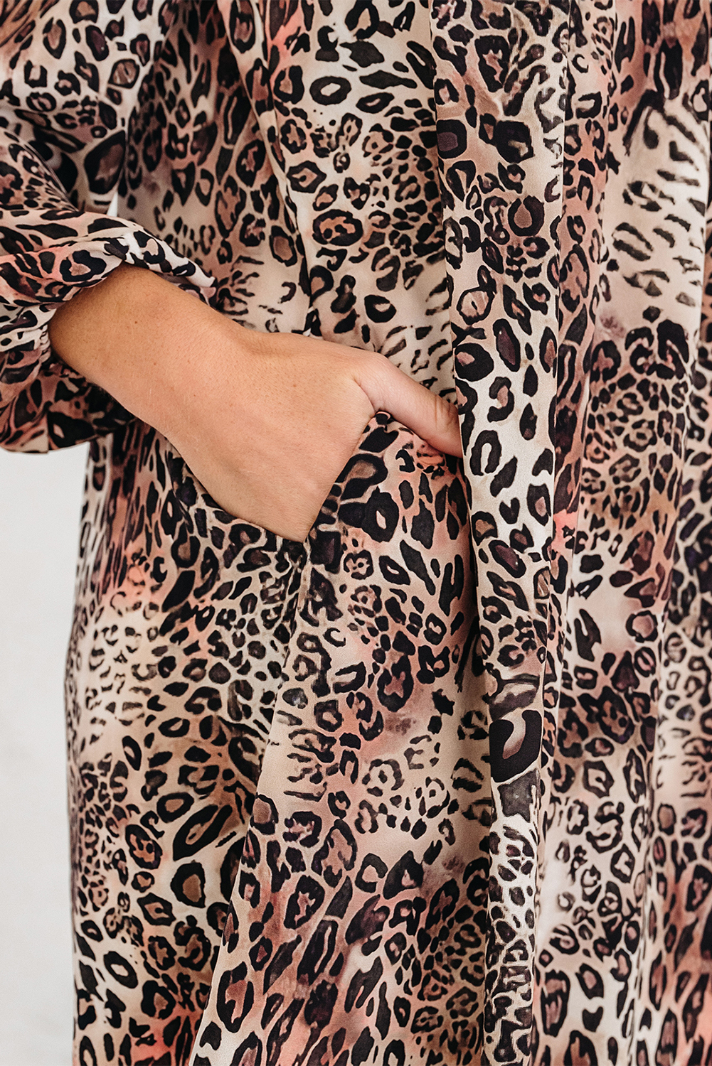 Brown Leopard Ruffled Detail Long Sleeve Loose Mini Dress - loveforevers
