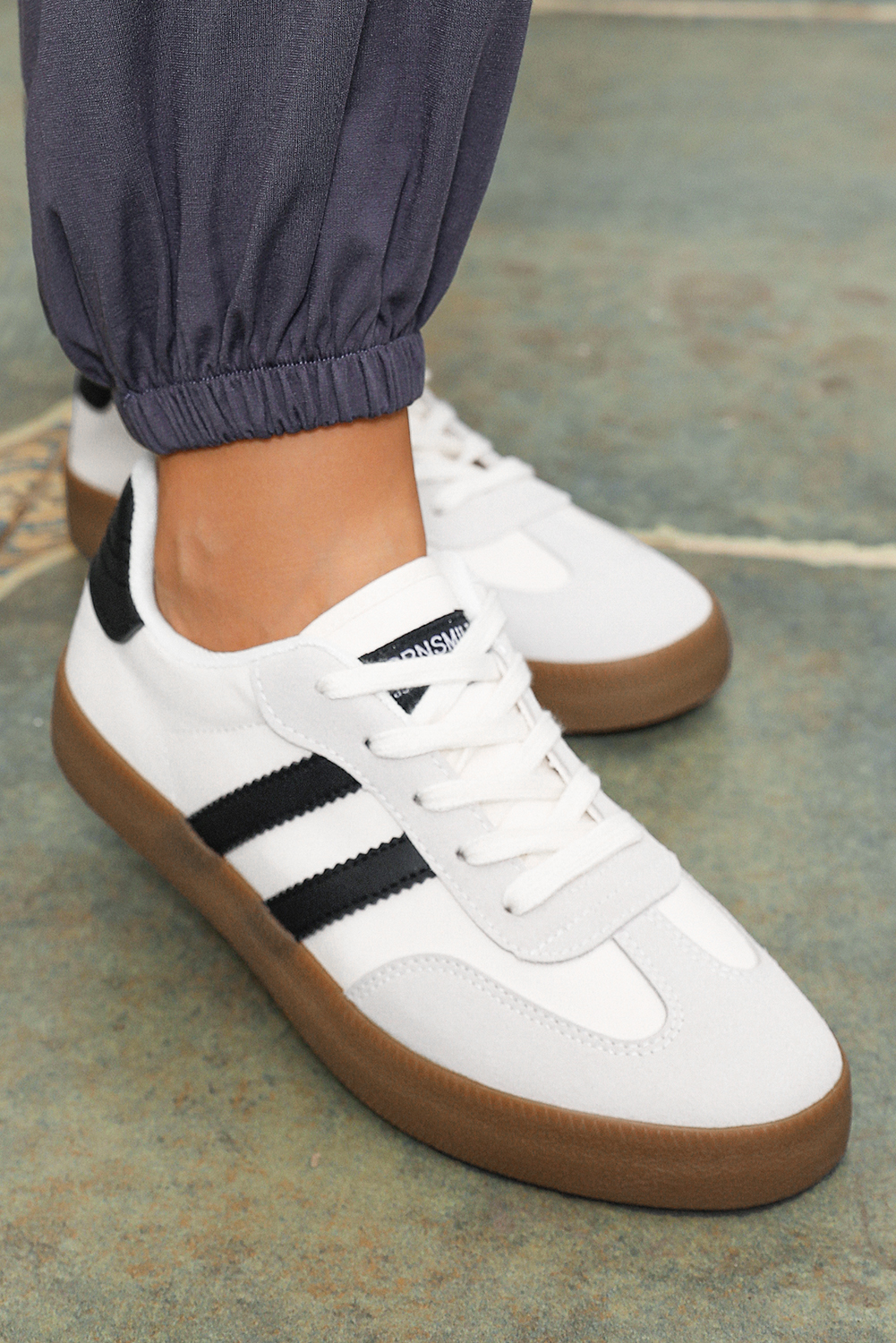 White Striped Lace-up Flat Sneakers - loveforevers