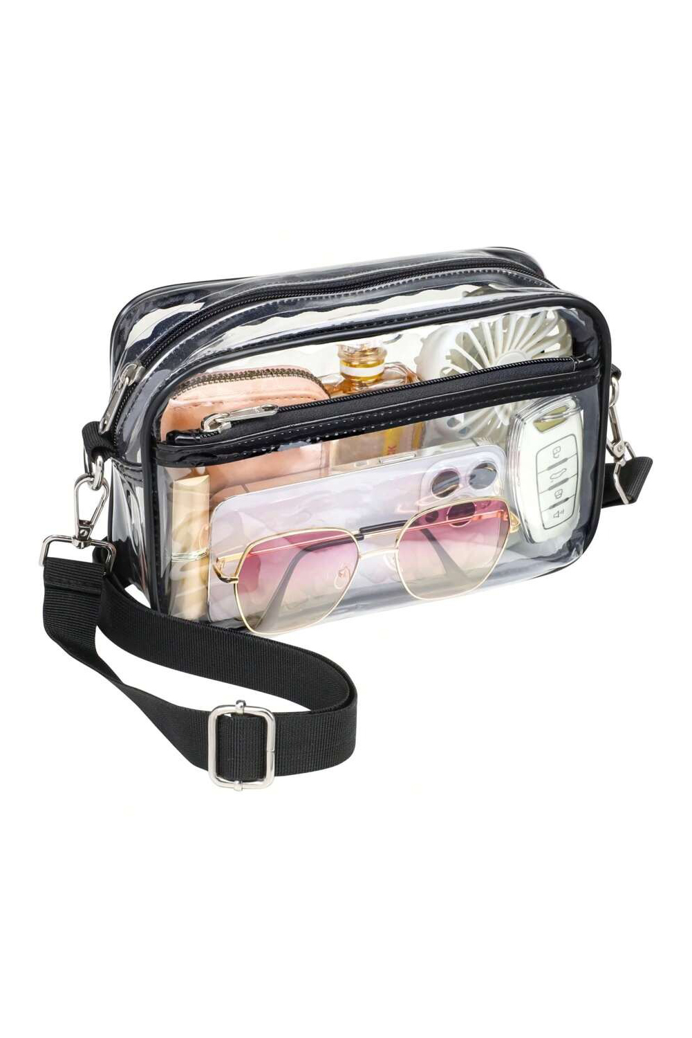 Gray Multi-Pocket Contrast Edge Detachable Strap Clear Shoulder Bag - loveforevers