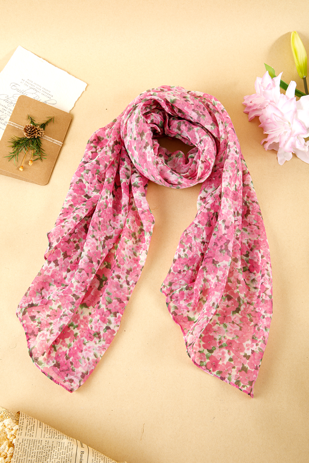Sachet Pink Floral Print Lightweight Large Scarf - loveforevers