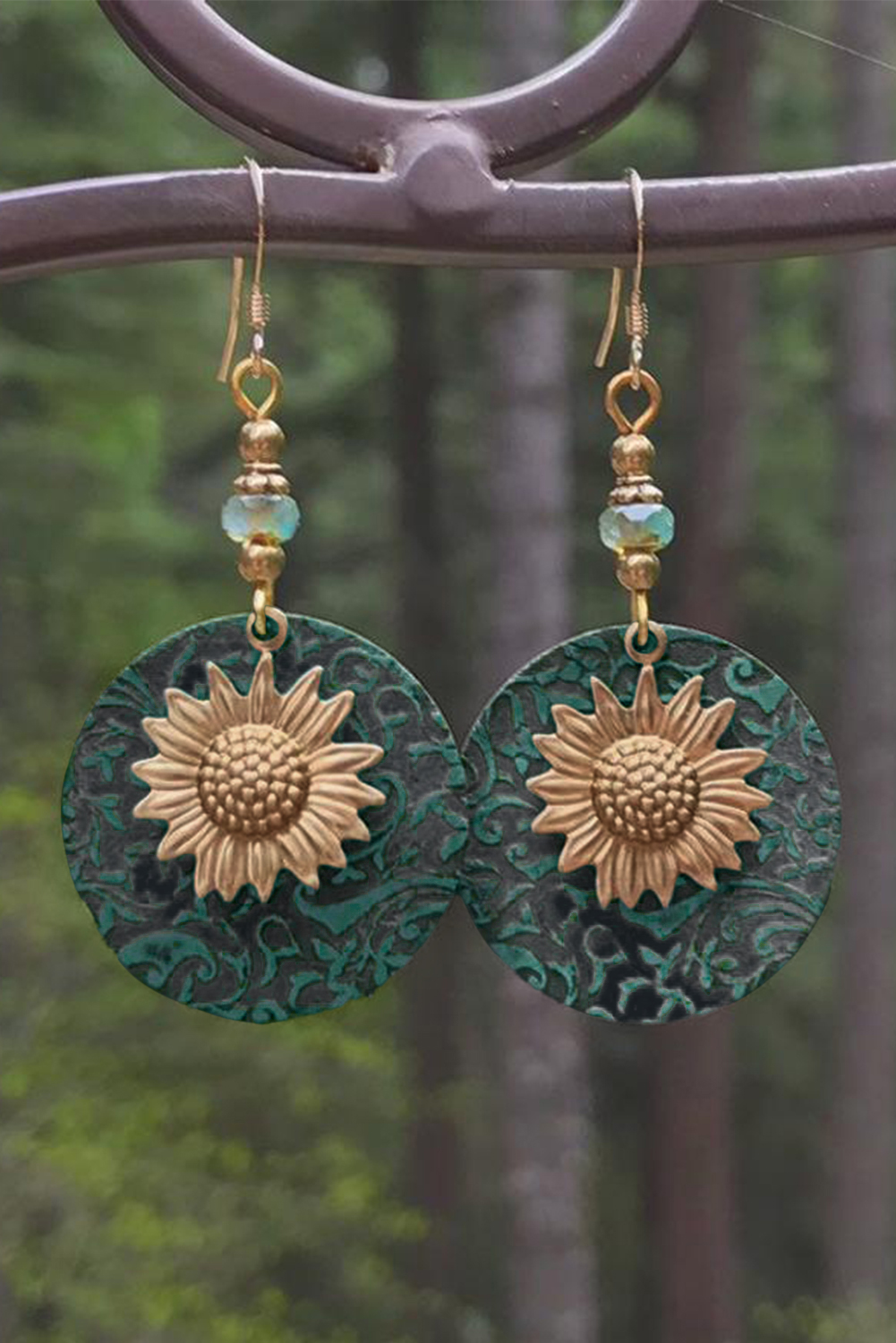 Real Teal Retro Sunflower Disc Alloy Dangle Earrings - loveforevers