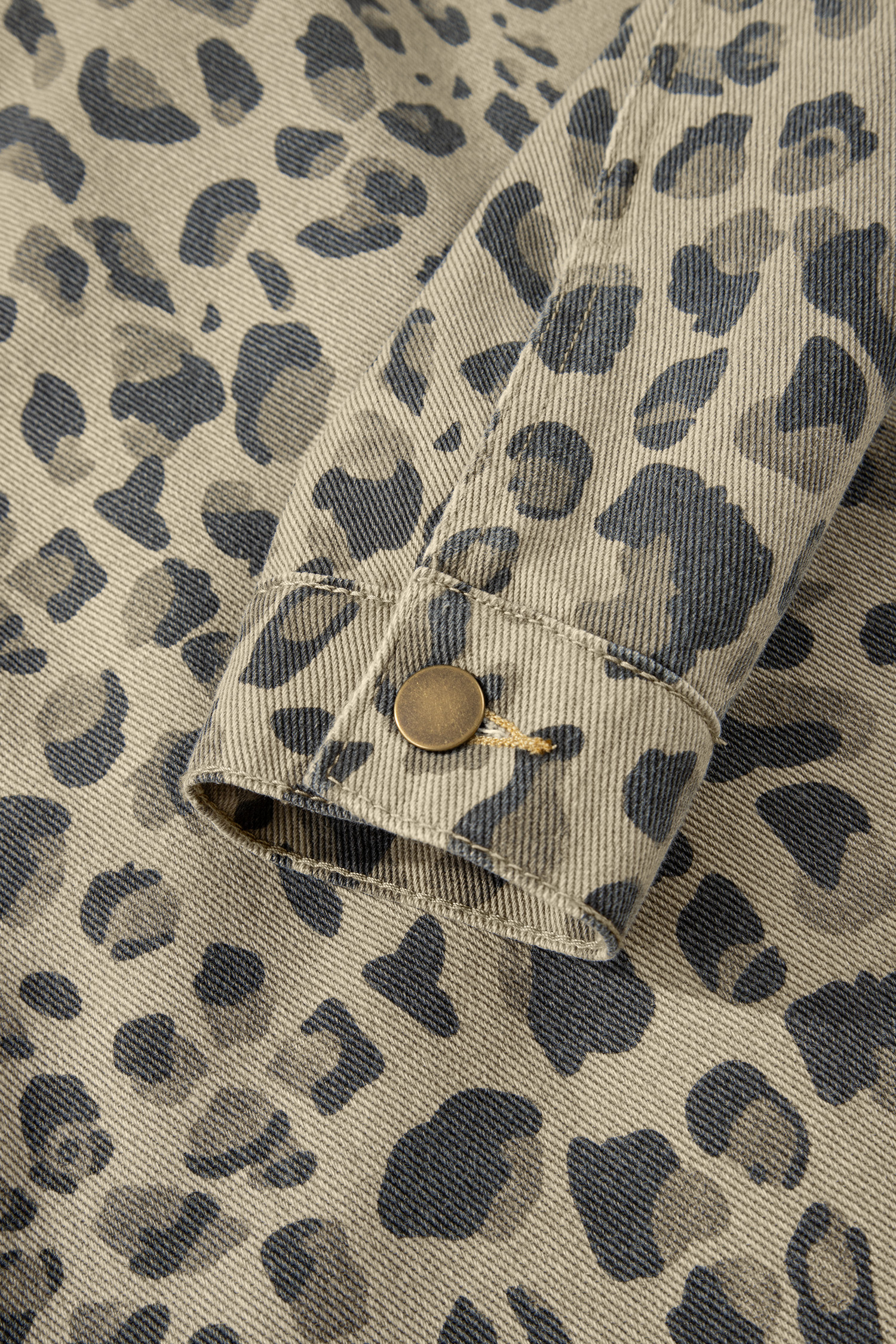 Khaki Retro Leopard Print Seam Detail Button Down Denim Jacket - loveforevers