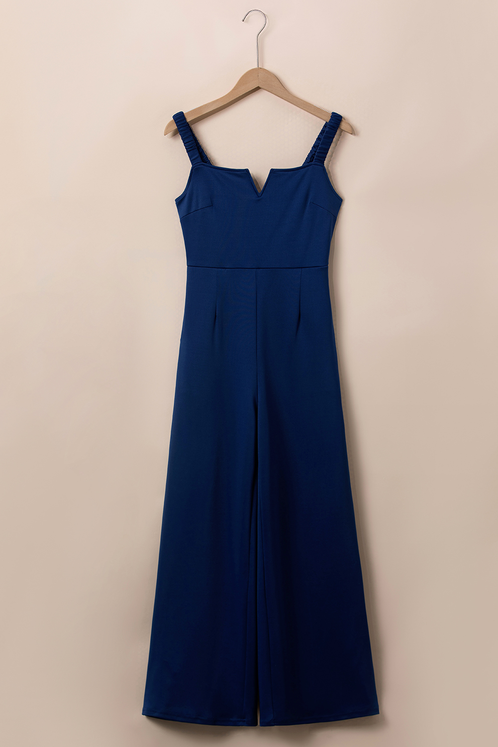 Blue Notched Neck Smocked Back Wide Leg Sleeveless Jumpsuit - loveforevers