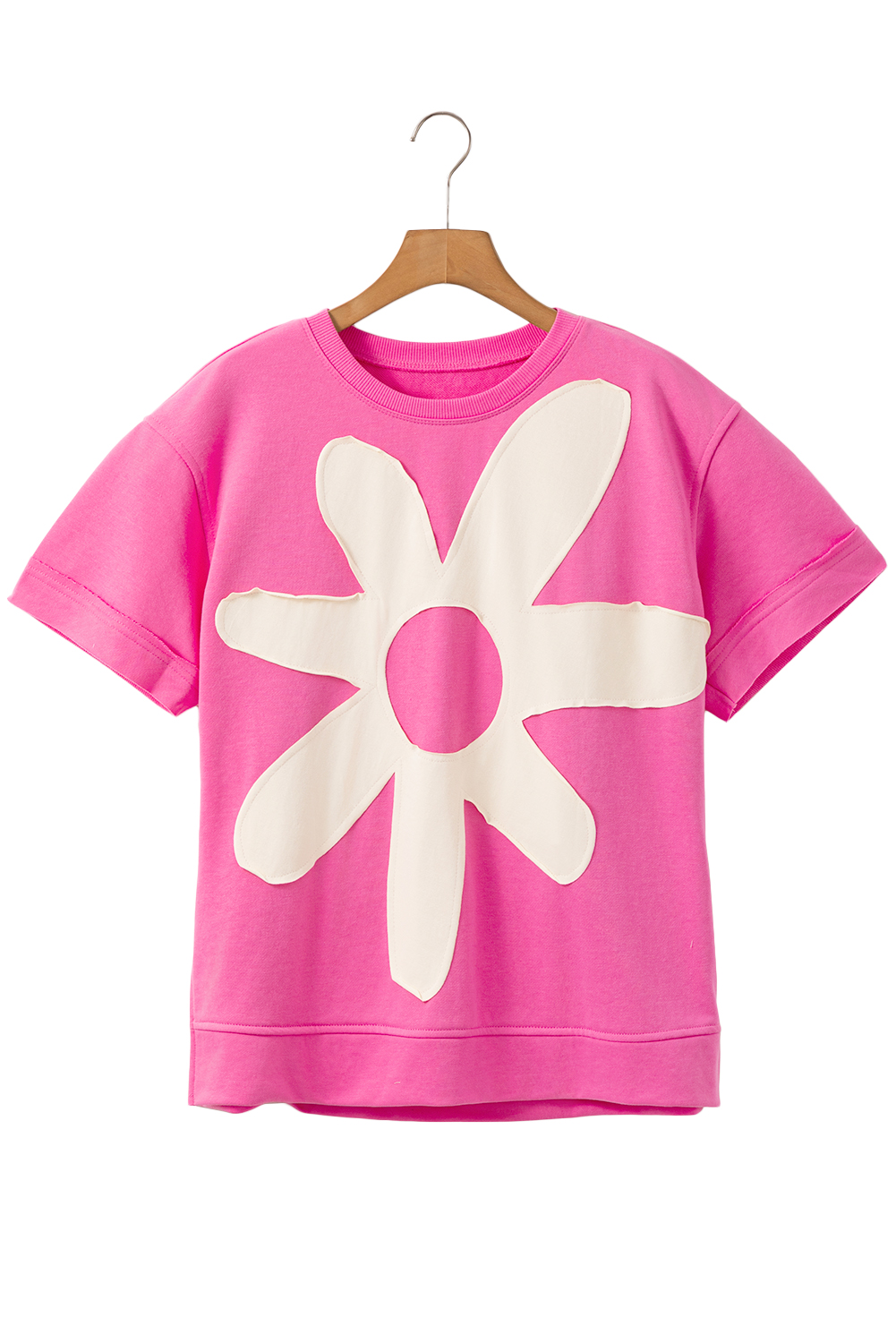 Sachet Pink Contrast Flower Drop Shoulder Loose T Shirt - loveforevers