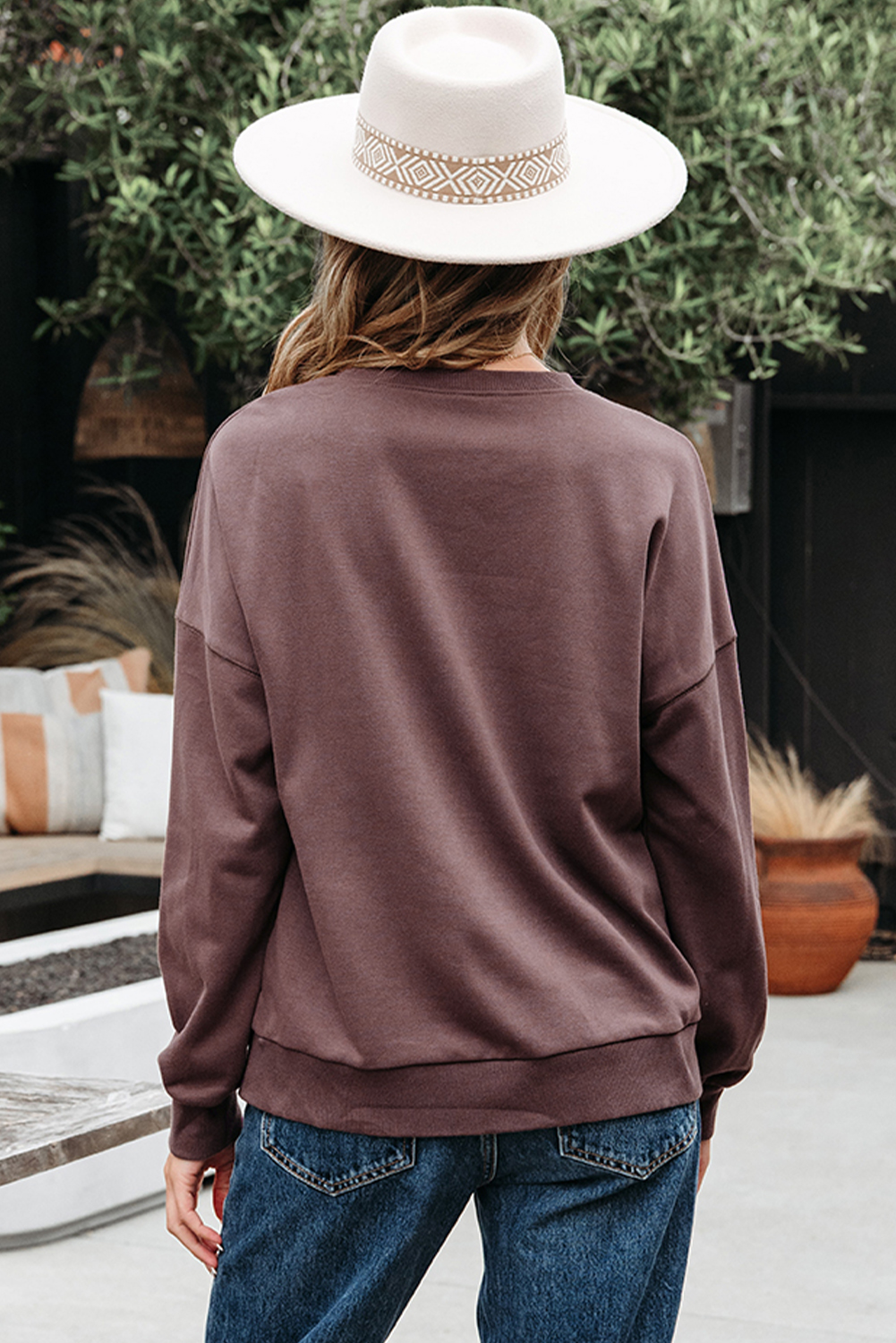 Dark Khaki Contrast Terry Bow Pattern Drop Shoulder Sweatshirt - loveforevers