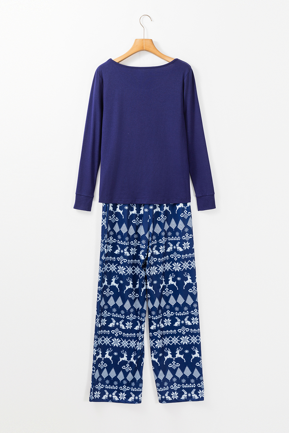 Blue Solid Top and Christmas Pants Two Piece Lounge Set - loveforevers