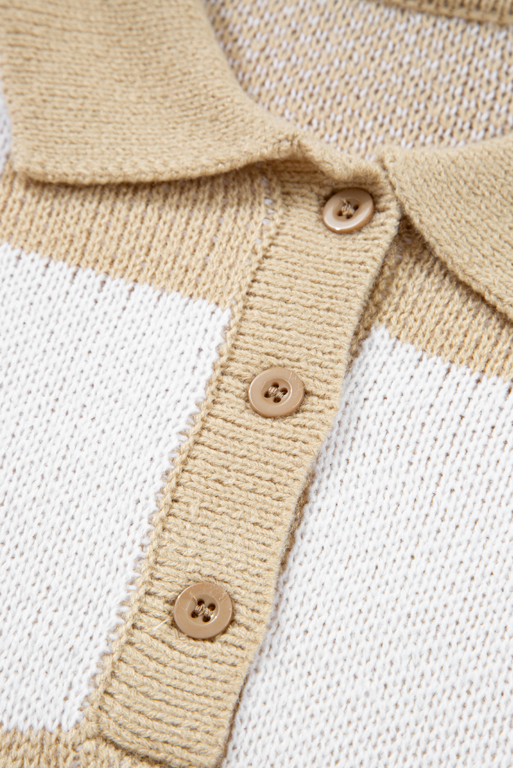 Mist Green Checkered Pattern Polo Collar Loose Sweater - loveforevers