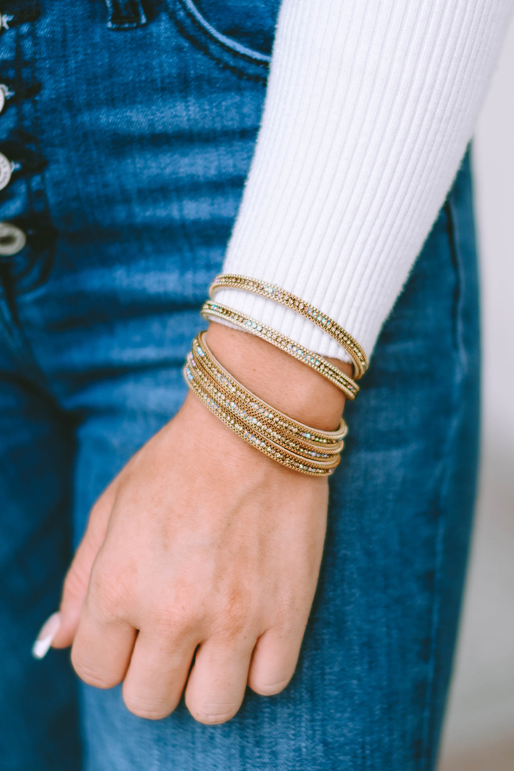 Gold Full Diamond Leather Wide Plated Magnetic Buckle Bracelet - loveforevers