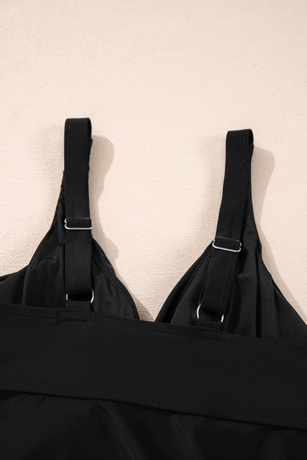 Black Crossed V Neck Adjustable Strap Babydoll Tankini Top - loveforevers