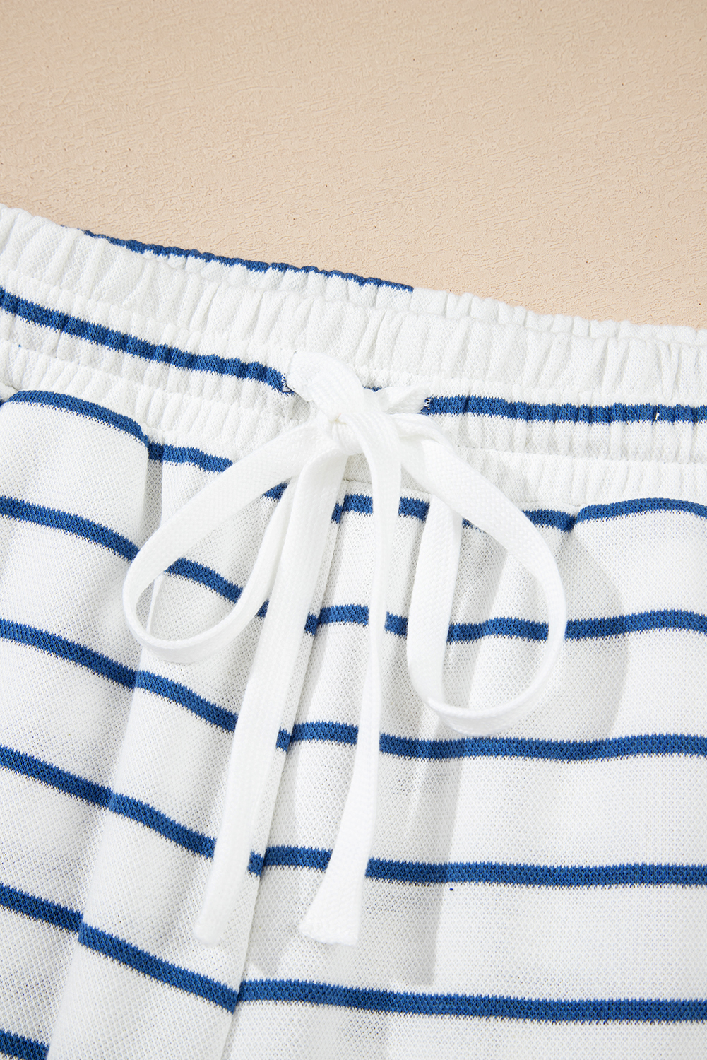 Sail Blue Striped Long Sleeve Top Drawstring Wide Leg Pants 2pcs Outfit - loveforevers