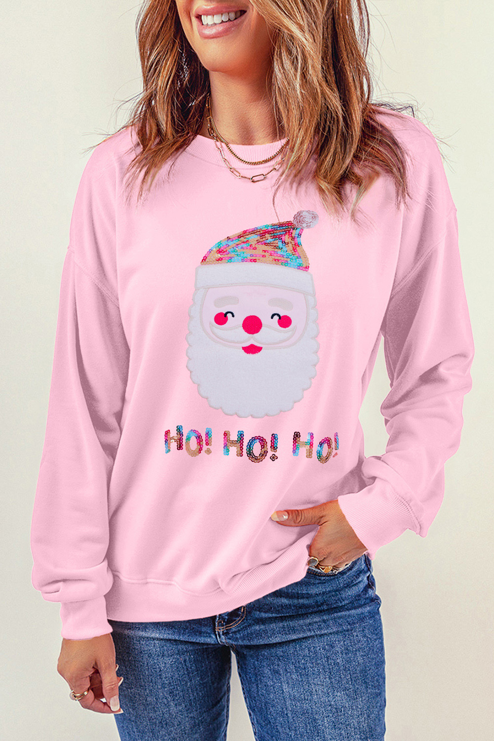 Fiery Red Santa Claus Sequin Graphic Sweatshirt - loveforevers
