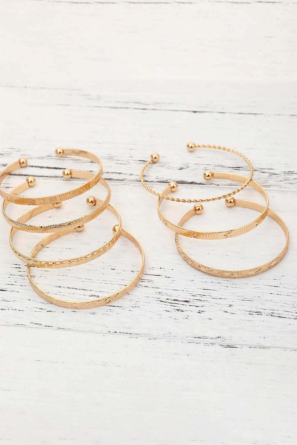 Gold 7pcs/set Textured Plated Open Alloy Bangle Set - loveforevers