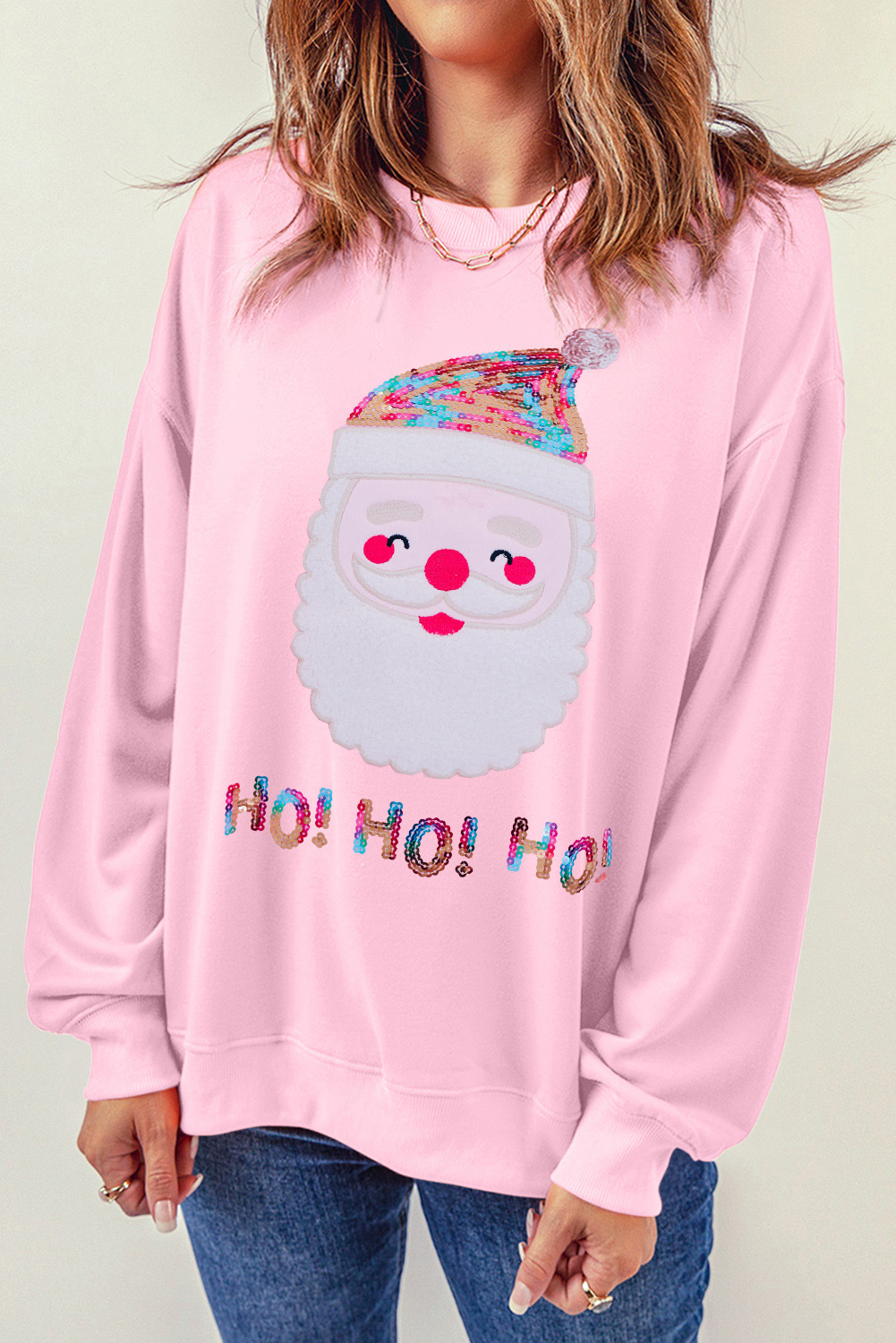 Fiery Red Santa Claus Sequin Graphic Sweatshirt - loveforevers