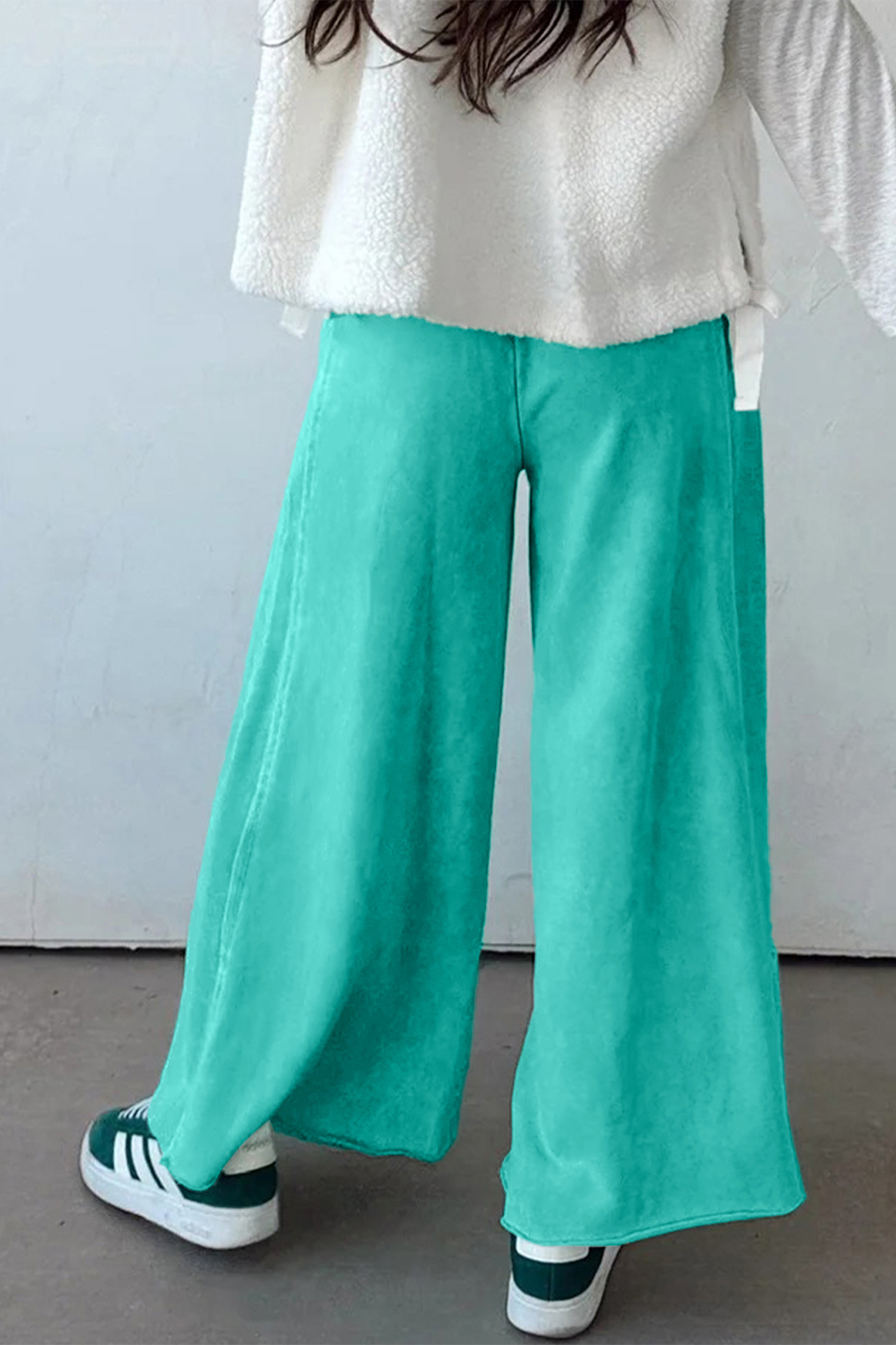 Sea Green Mineral Wash Drawstring Elastic Waist Raw Hem Loose Pants - loveforevers