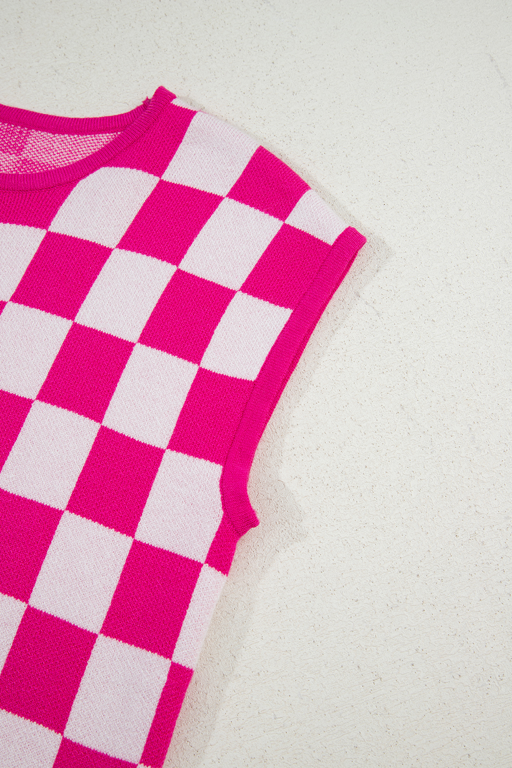 Rose Check Pattern Cap Sleeve Knitted Sweater - loveforevers