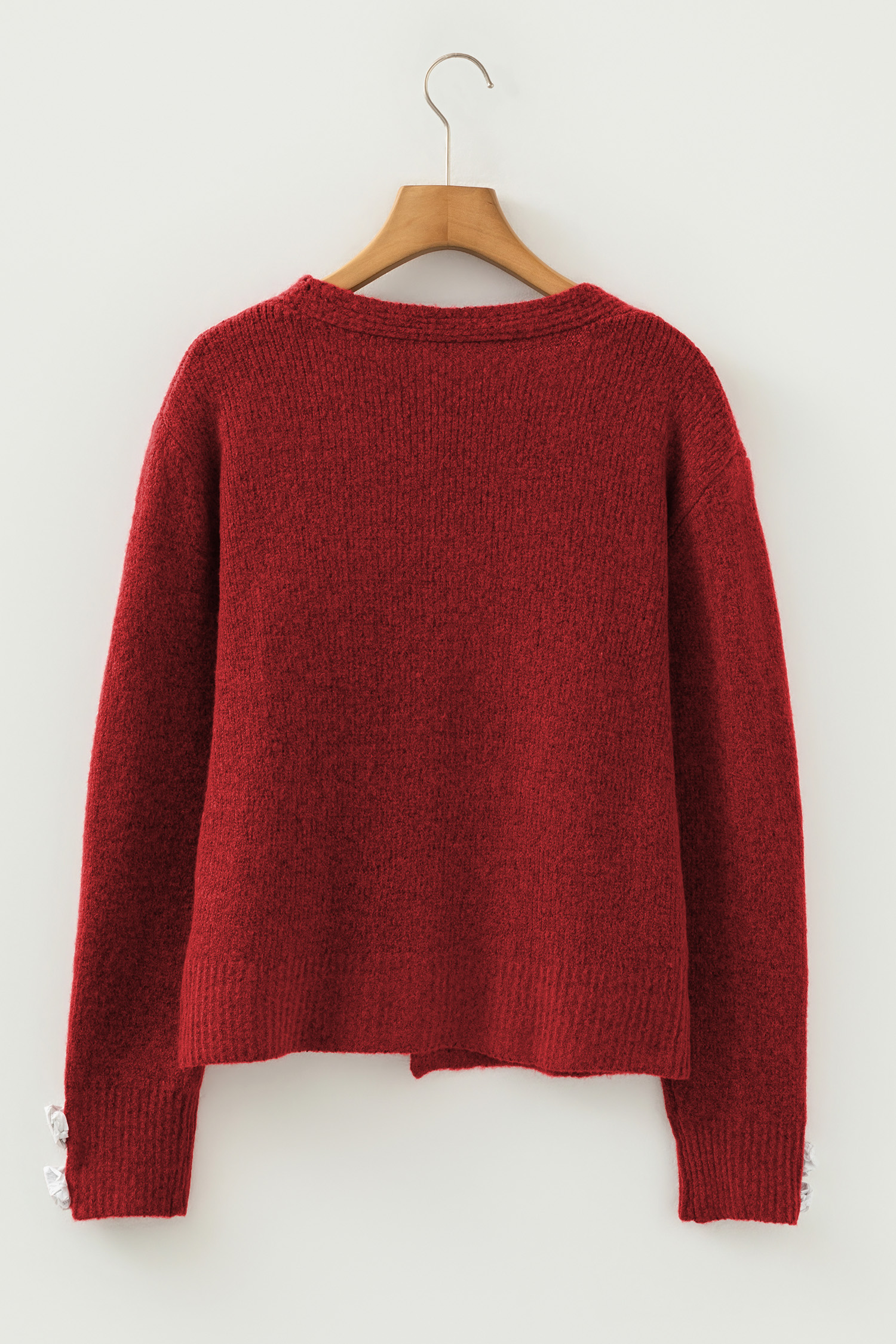 Fiery Red Heart Metal Button V Neck Cardigan Sweater - loveforevers