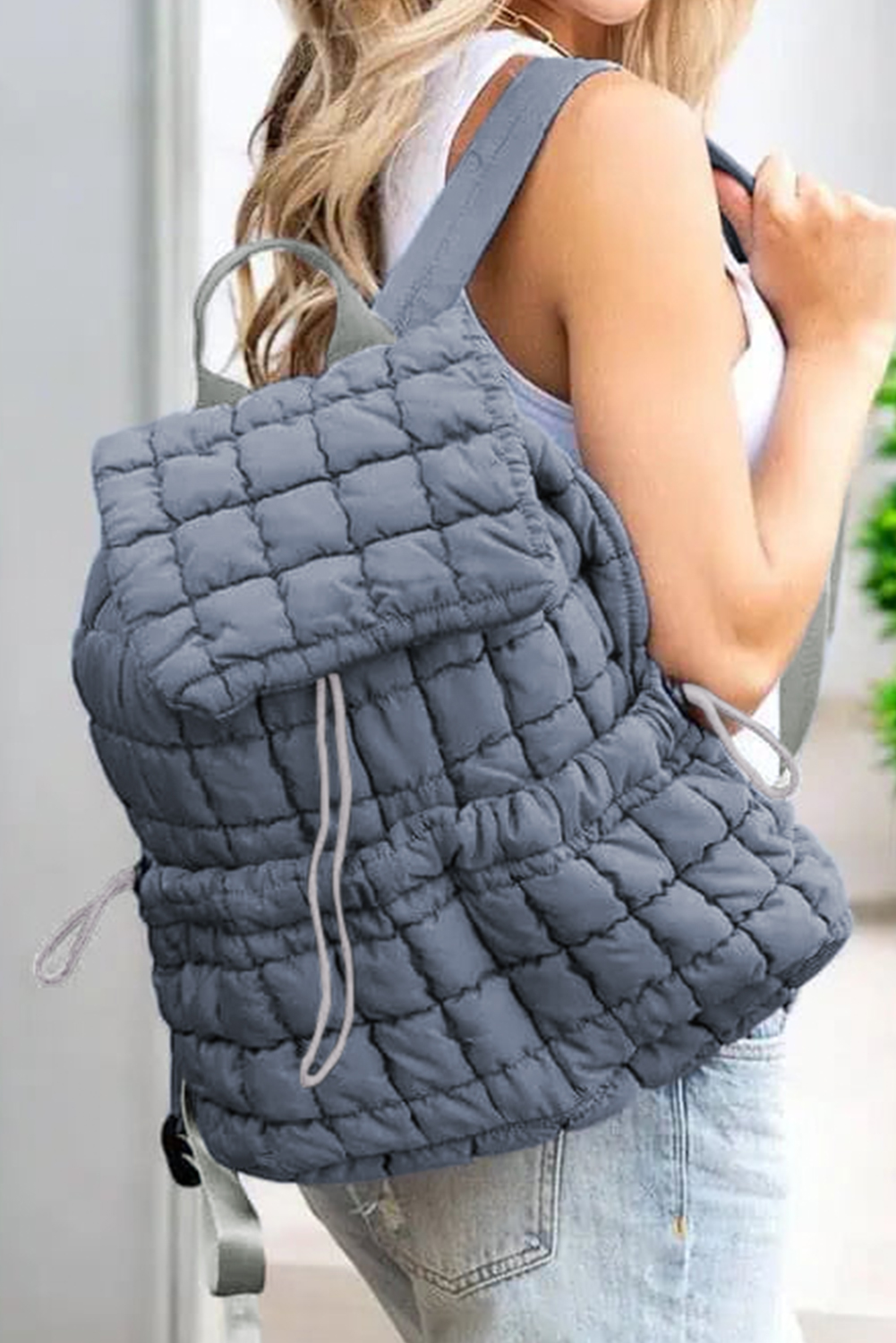 Black Solid Flapped Quilted Puffer Backpack - loveforevers