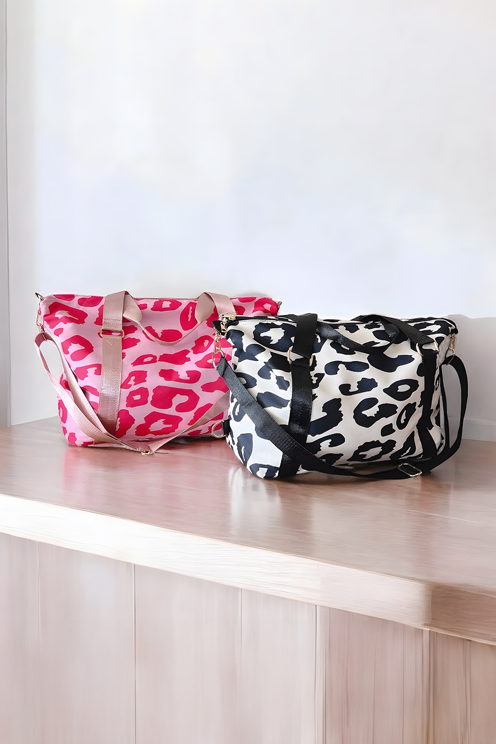Bright Pink Leopard Print Large Travel Bag - loveforevers