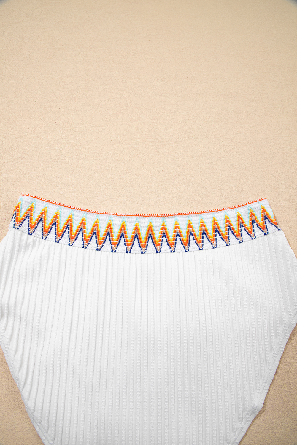 White Textured Contrast Banding Bikini High Waist 2pcs Swimsuit - loveforevers