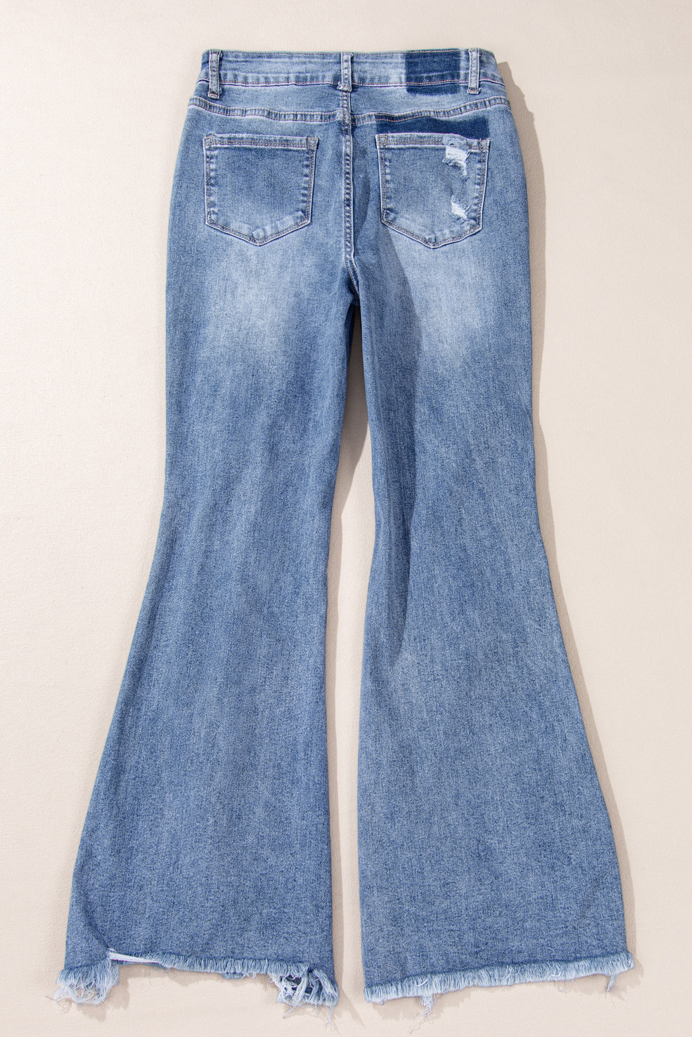 Dusk Blue High Rise Ripped Distressed Hem Flared Jeans - loveforevers