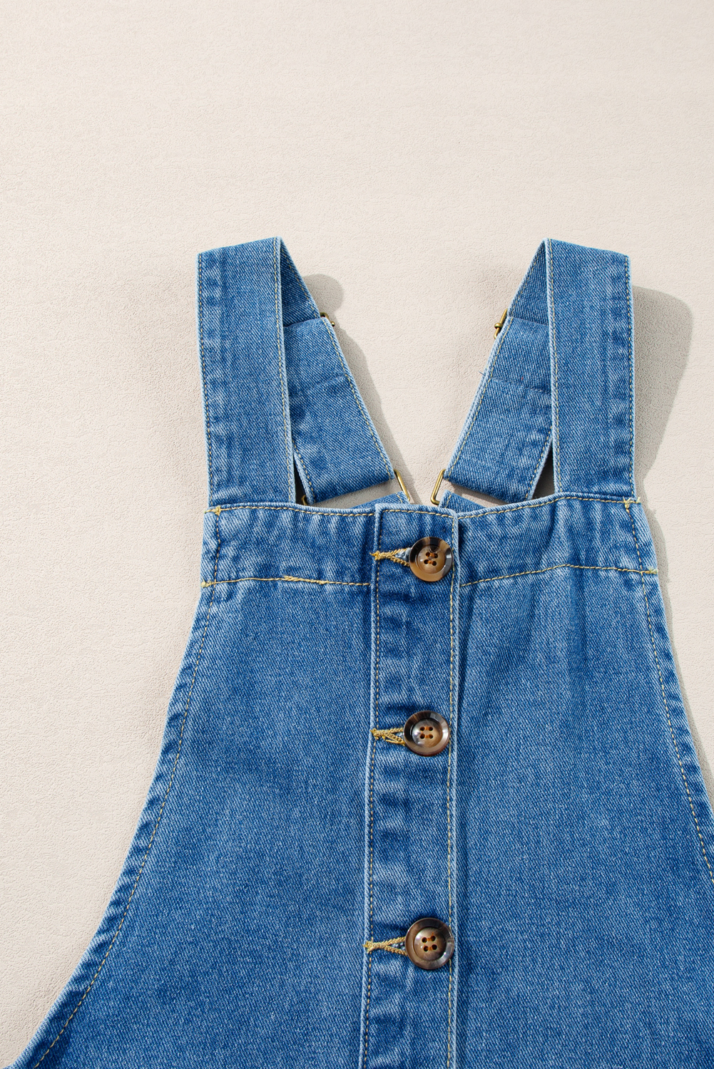 Dusk Blue Wide Strap Button Front Pocketed Denim Mini Dress - loveforevers