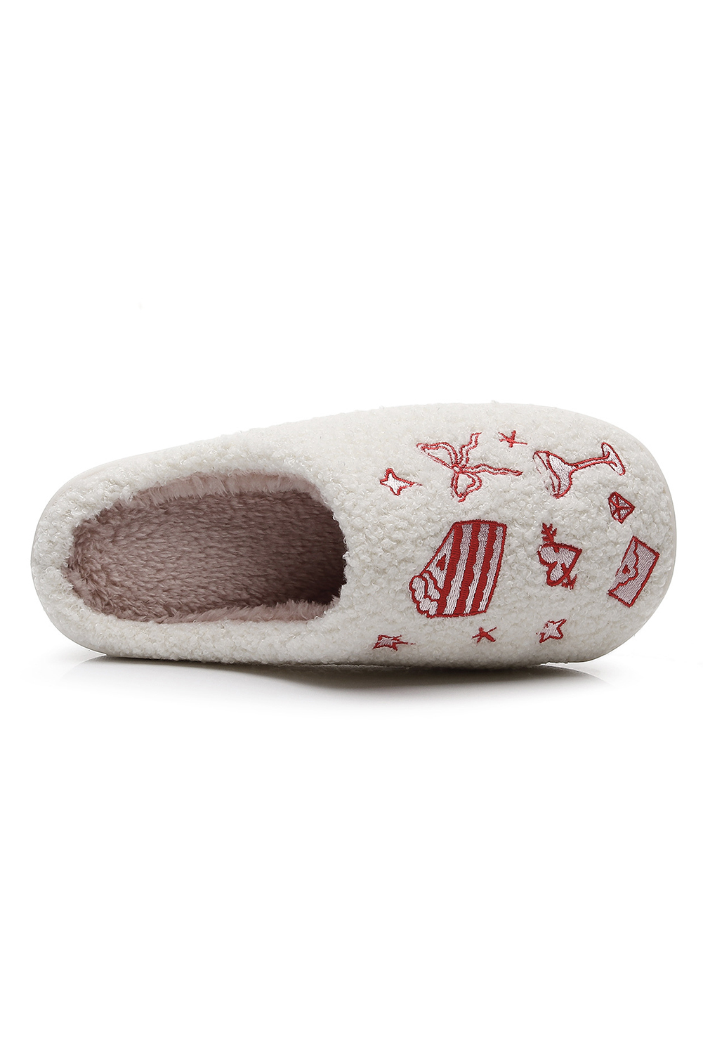 Fiery Red Plush Asymmetric Wedding Doodles Embroidered Slippers - loveforevers