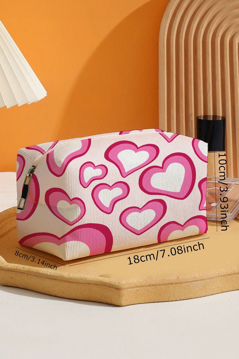 Pink Valentines Fashion Heart Printed Canvas Cosmetic Bag - loveforevers