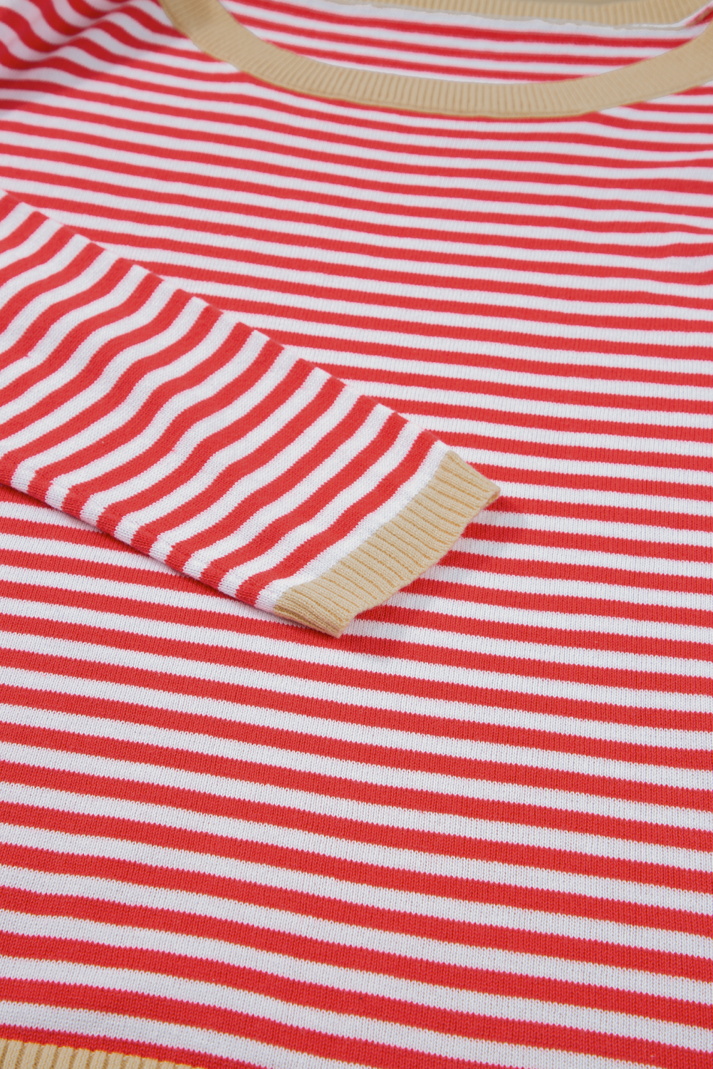 Fiery Red Striped Contrast Trimmed Drop Shoulder Sweater - loveforevers